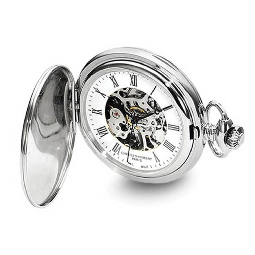 Charles Hubert Chrome-finish Stripe Design Pocket Watch